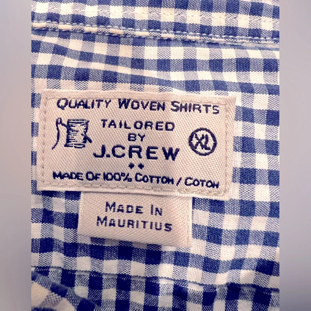 J. Crew mens navy and white gingham button down shirt size XL - Picture 2 of 4